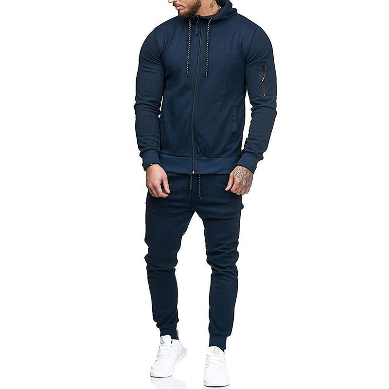 Mens Casual Sports Hooded Zipper Sweatshirt Trousers Set 59192174M