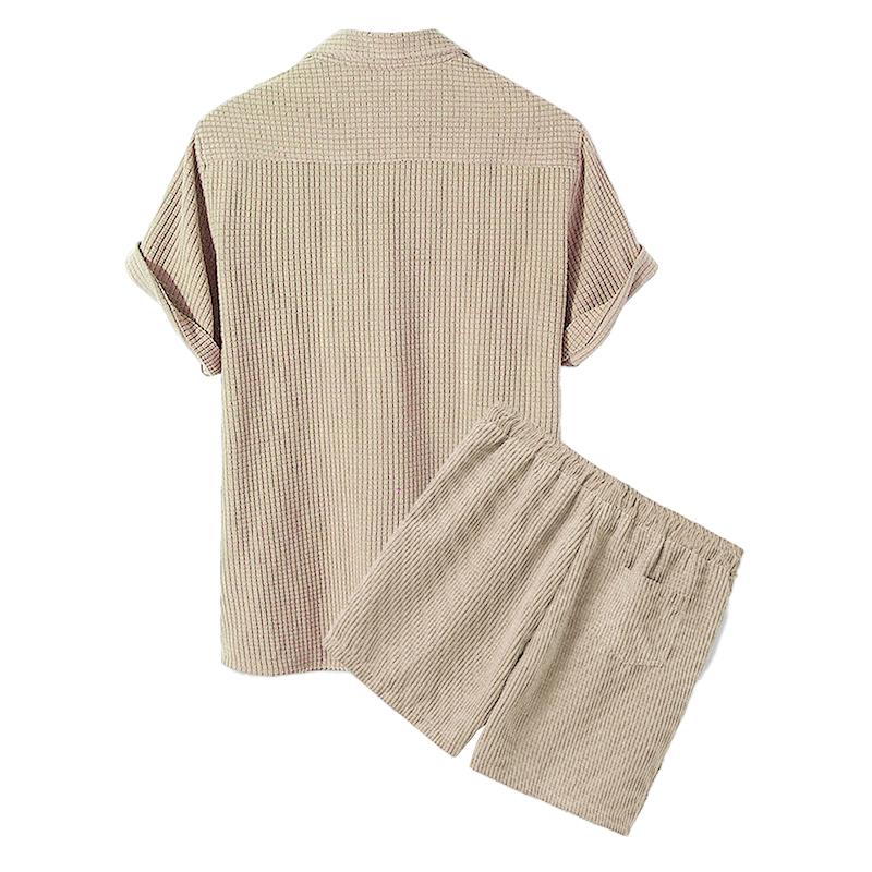 Mens Casual Loose Waffle Short Sleeve Shorts Set 83265325M