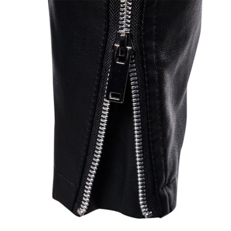 Mens Vintage Stand Collar Zipper Slim Fit Leather Biker Jacket 20472588M