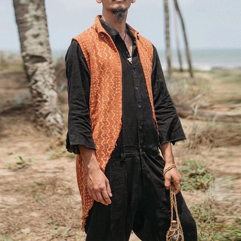 Mens Cotton Linen Mid Length Vest 22009331X