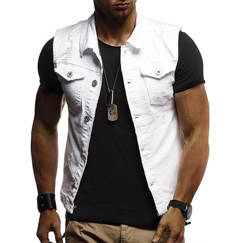 Mens Casual Washed Ripped Denim Vest 62135222M
