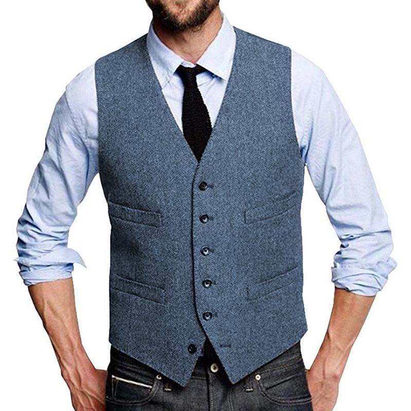 Mens Vintage Herringbone Single Breasted Suit Vest 99735900M