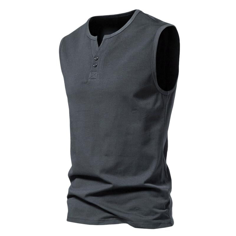 Mens Henley Collar Casual Solid Color Tank Top 41079850Y