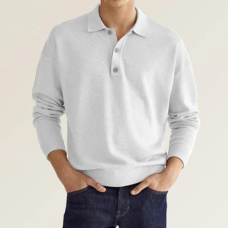 Mens Solid Lapel Long Sleeve Polo T-Shirt 72727356Y
