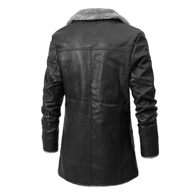 Mens Casual Lapel Fleece Thick Fur All-in-one Trench Coat 43802502M