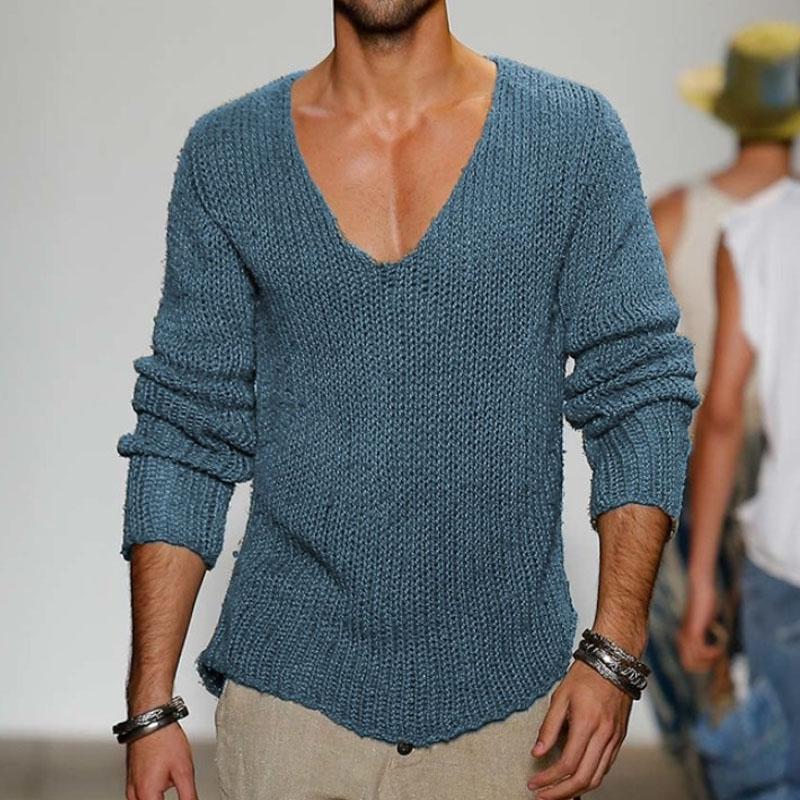 Mens V-Neck Knit Pullover Sweater 18392900M