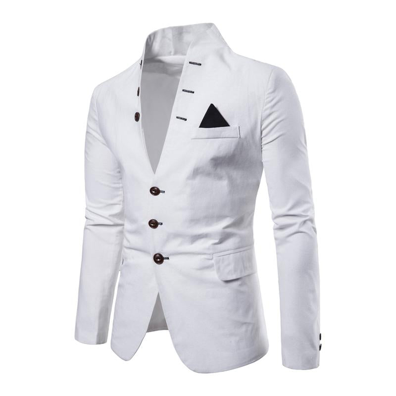 Mens Solid Color Multi-button Decorated Stand Collar Thin Blazer 41842490Y