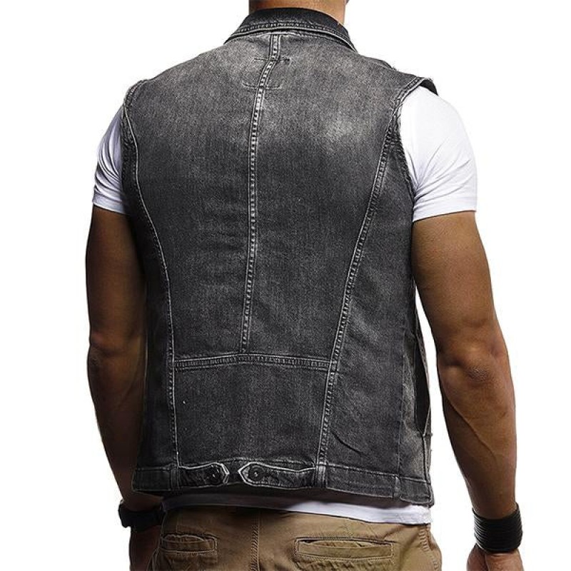 Mens Casual Washed Ripped Denim Vest 62135222M