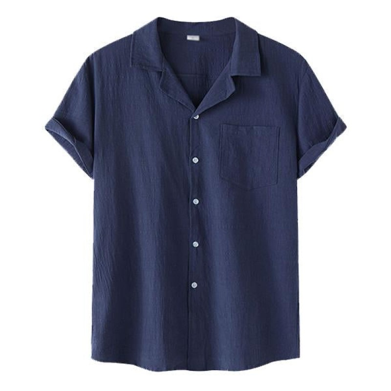 Mens Casual Thin Cotton Linen Short Sleeve Shirt 56599850M