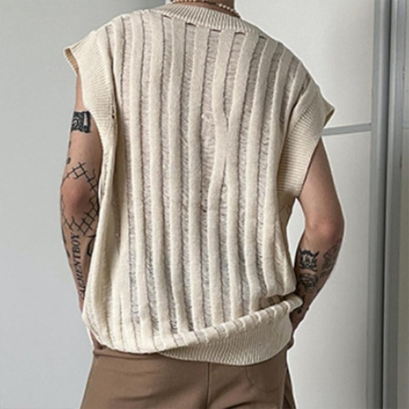 Mens Casual Loose Hollow Solid Color Knit Vest 78032282M