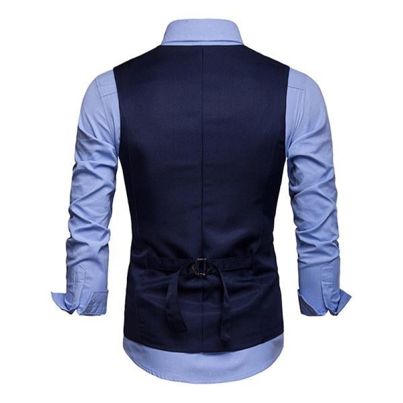 Mens Plain Print V-Neck Dress Vest 94317846M