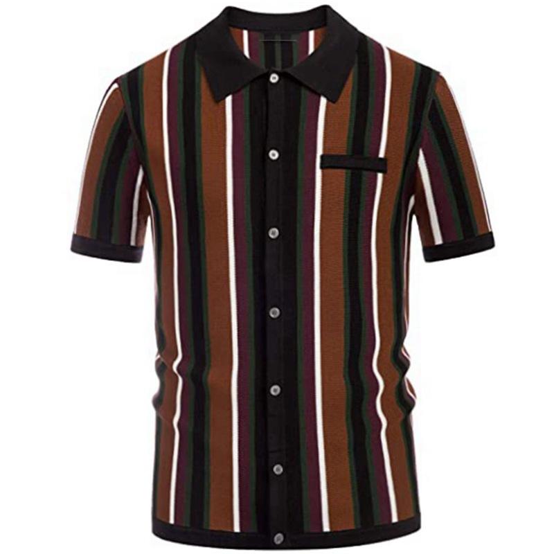 Mens Casual Lapel Striped Short-Sleeved Polo Shirt 79043587M