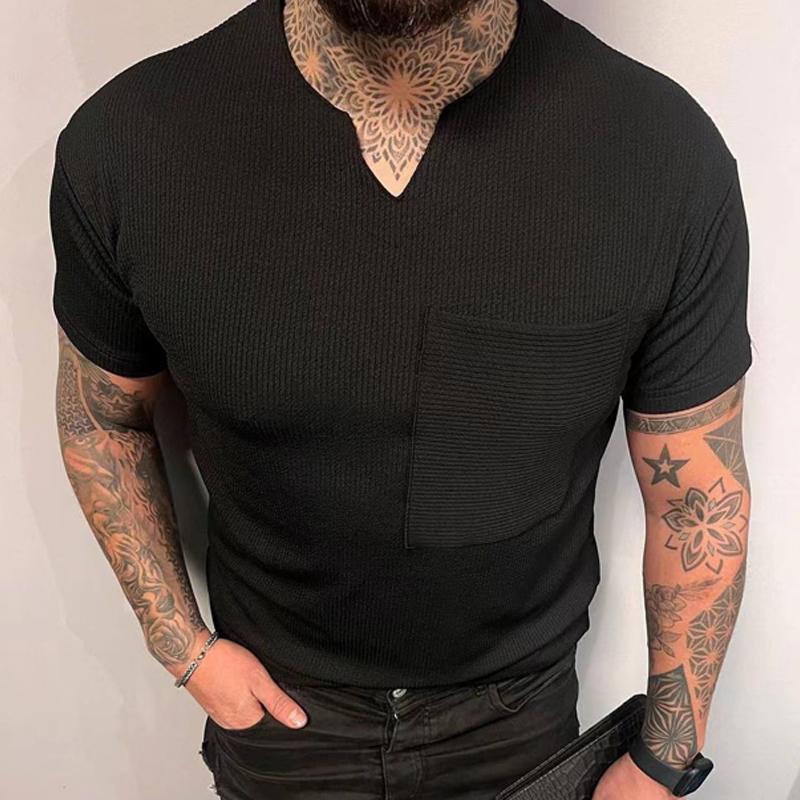 Mens V Neck Short Sleeve Solid Color Casual T-Shirt 13484664X