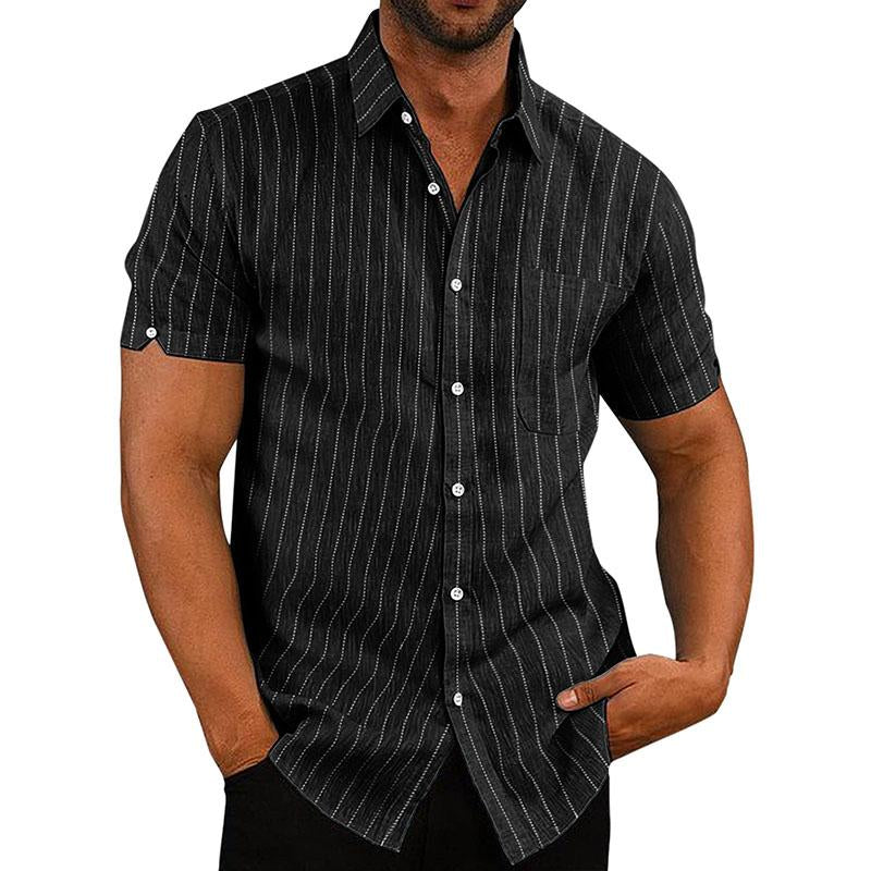 Mens Casual Summer Lapel Stripe Short Sleeve Shirt 77163136M