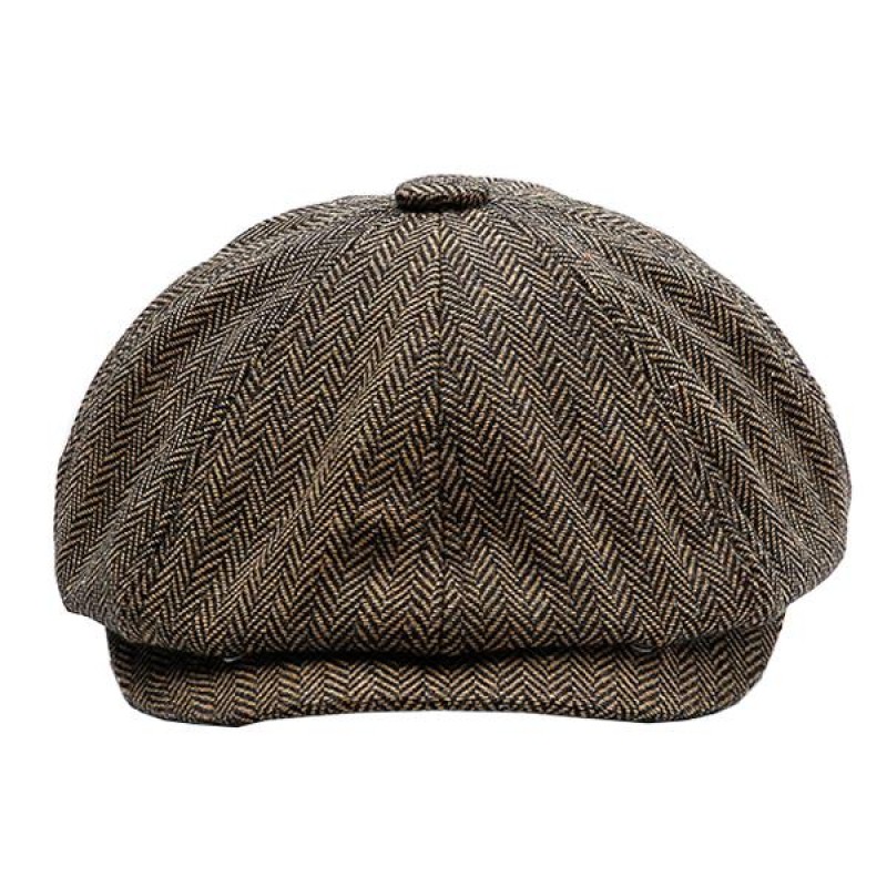 Mens British Vintage Herringbone Octagon Beret 27874947M