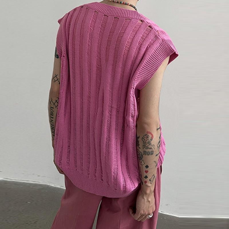 Mens Casual Loose Hollow Solid Color Knit Vest 78032282M