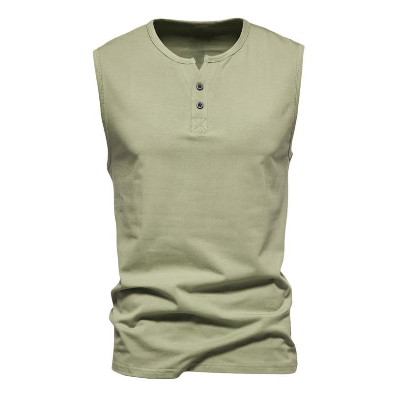 Mens Henley Collar Casual Solid Color Tank Top 41079850Y