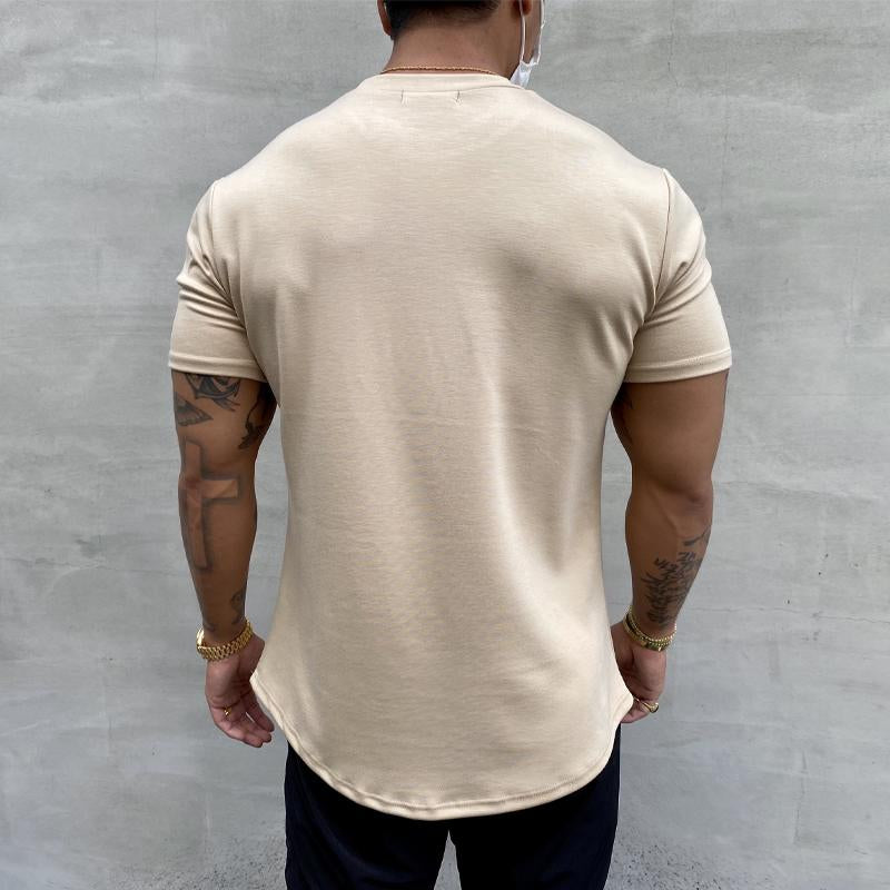 Mens Round Neck Solid Color Sports T-Shirt 21334021X