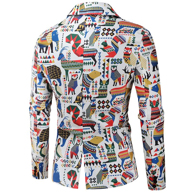 Mens Animal Abstract Print Lapel Long Sleeve Thin Blazer 54654926Y
