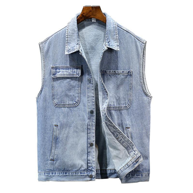 Mens Casual Loose Outdoor Multi-Pocket Cargo Denim Vest 02968134M