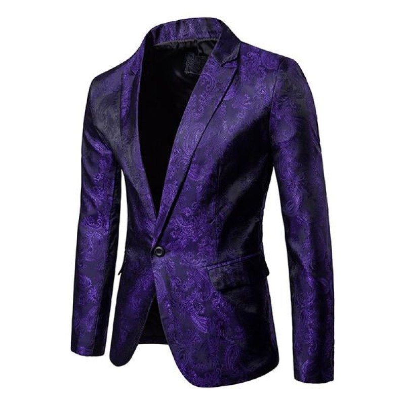 Mens Court Jacquard One Button Fitted Blazer 77902686M