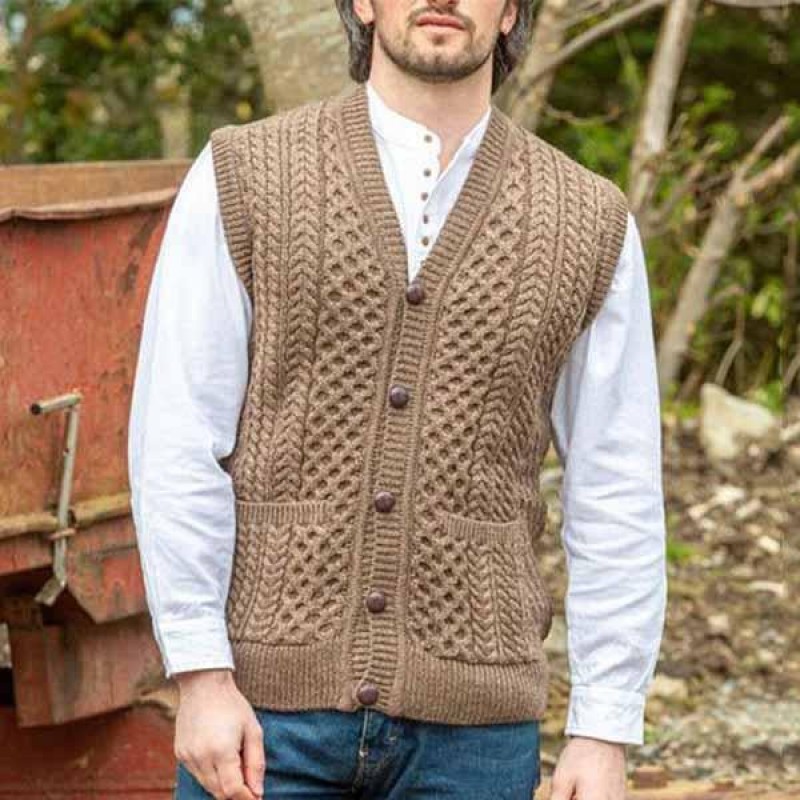 Mens V-Neck Single-Breasted Knit Loose Vest 06771777M