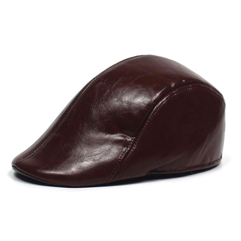 Mens Vintage Solid Color Leather Hat 74166633Y
