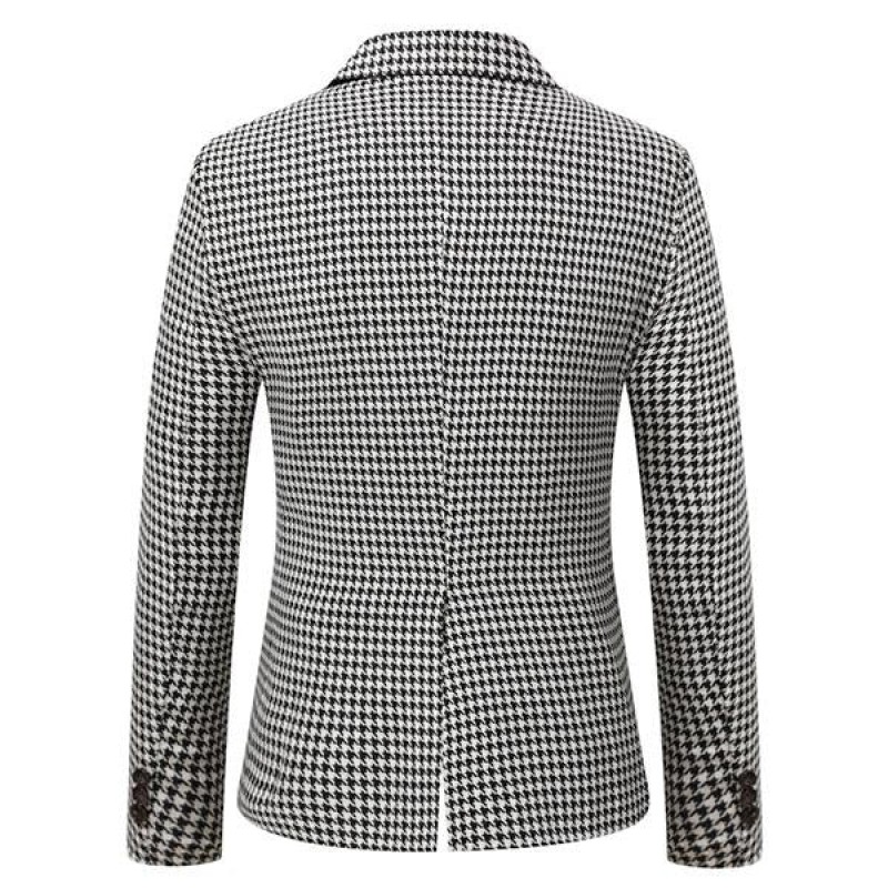 Mens Houndstooth Lapel One Button Casual Blazer 48053906M