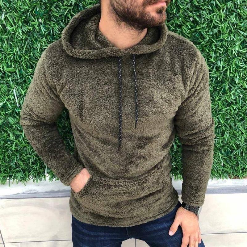 Mens Plush Solid Color Pocket Hoodie 55330030Z