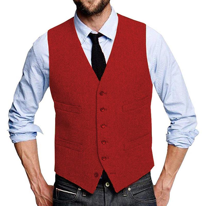Mens Vintage Herringbone Single Breasted Suit Vest 99735900M