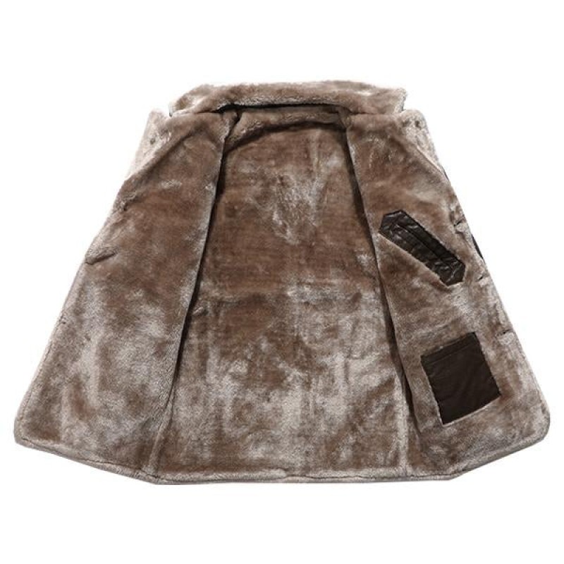 Mens Casual Lapel Fleece Thick Fur All-in-one Trench Coat 43802502M