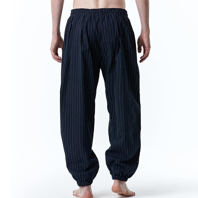 Mens Casual Striped Cotton Linen Harem Pants 15392211Y
