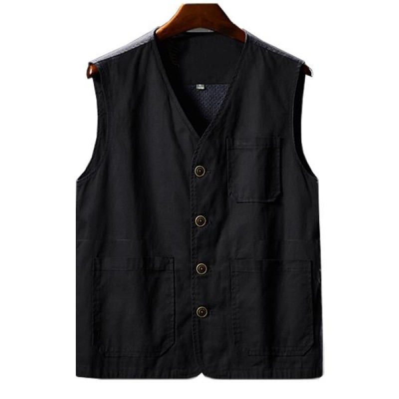 Mens Cotton V-neck Single Breasted Vest 43550015M