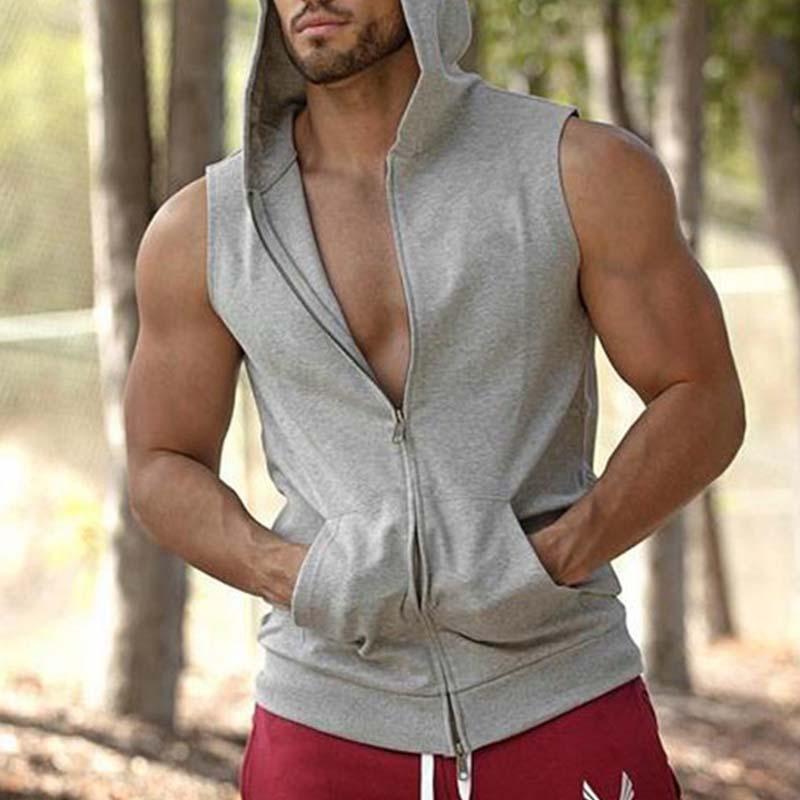 Mens Casual Hooded Sleeveless Zipper Tank Top 10159862M