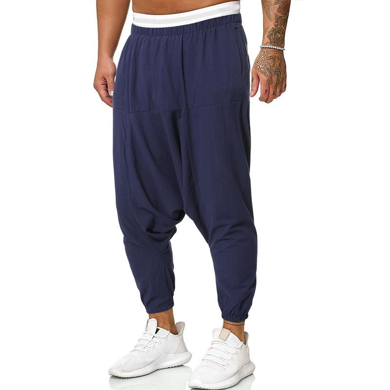 Mens Loose Cotton Linen Solid Color Pants 64239475Y