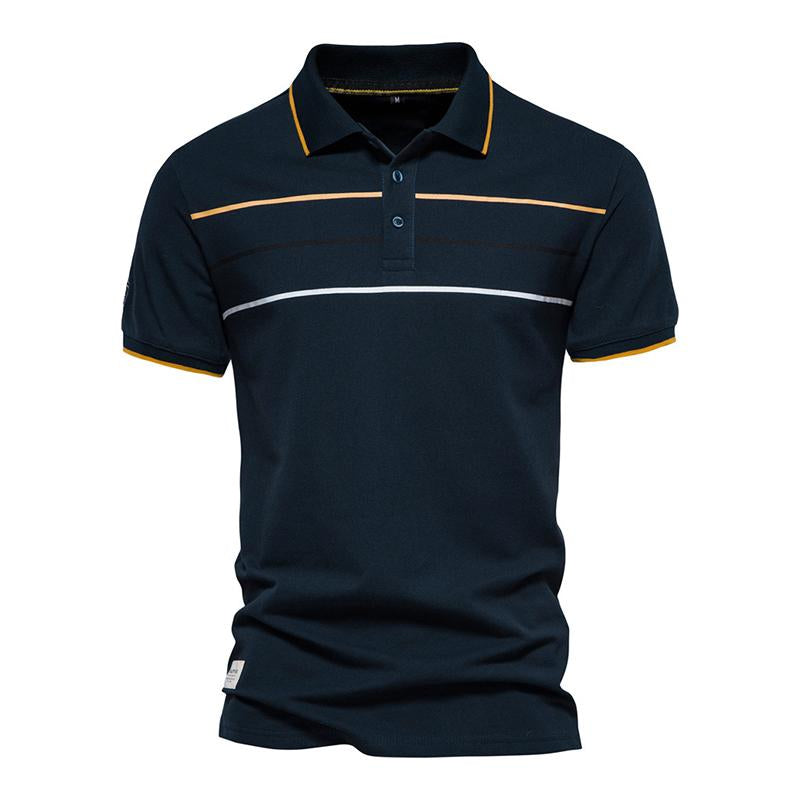 Mens Casual Colorblock Striped Lapel Short-sleeved Polo Shirt 80712757M
