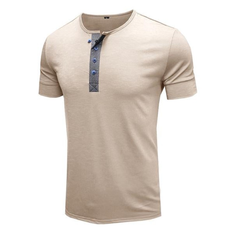 Mens Round Neck Cotton Short Sleeve Henley Shirt 96969868X
