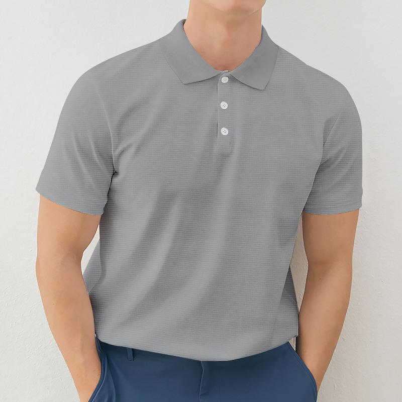Mens Solid Lapel Buttons Short Sleeve Polo Shirt 05578388Z