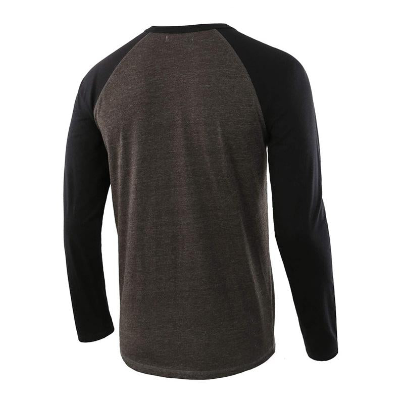 Mens Casual Colorblock Loose Henley T-Shirt 42204991M