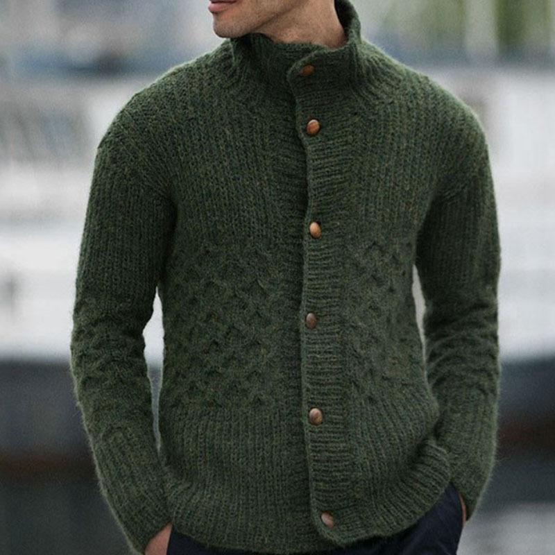 Mens Casual Long Sleeve Turtleneck Knit Cardigan 08518394M