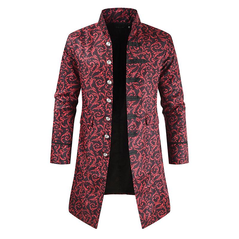 Mens Vintage Long Stand Collar Single Breasted Trench Coat 91504899M