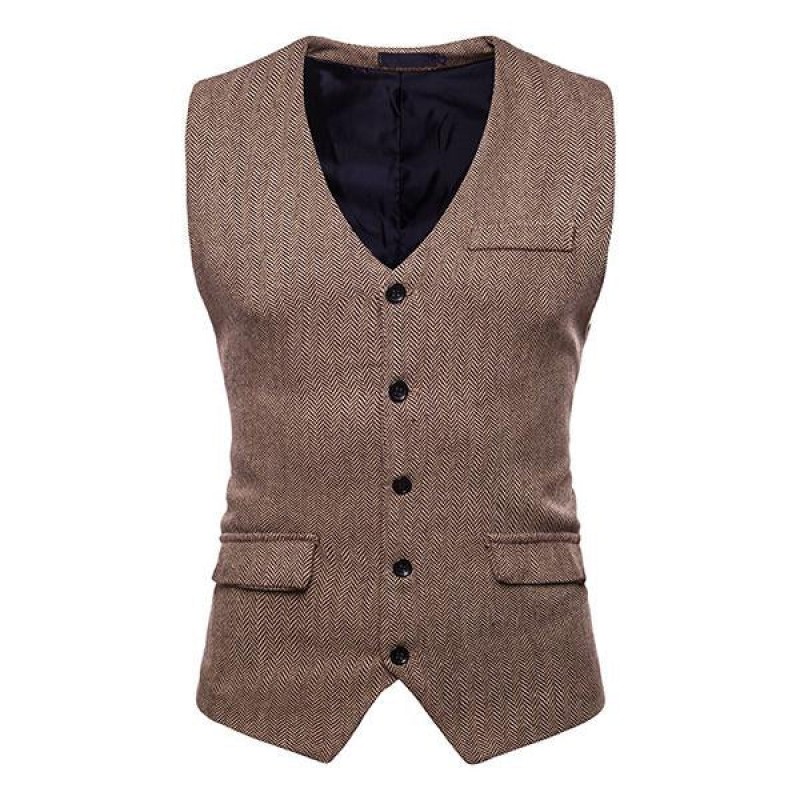 MENS HERRINGBONE SINGLE BREASTED VEST 95347858M