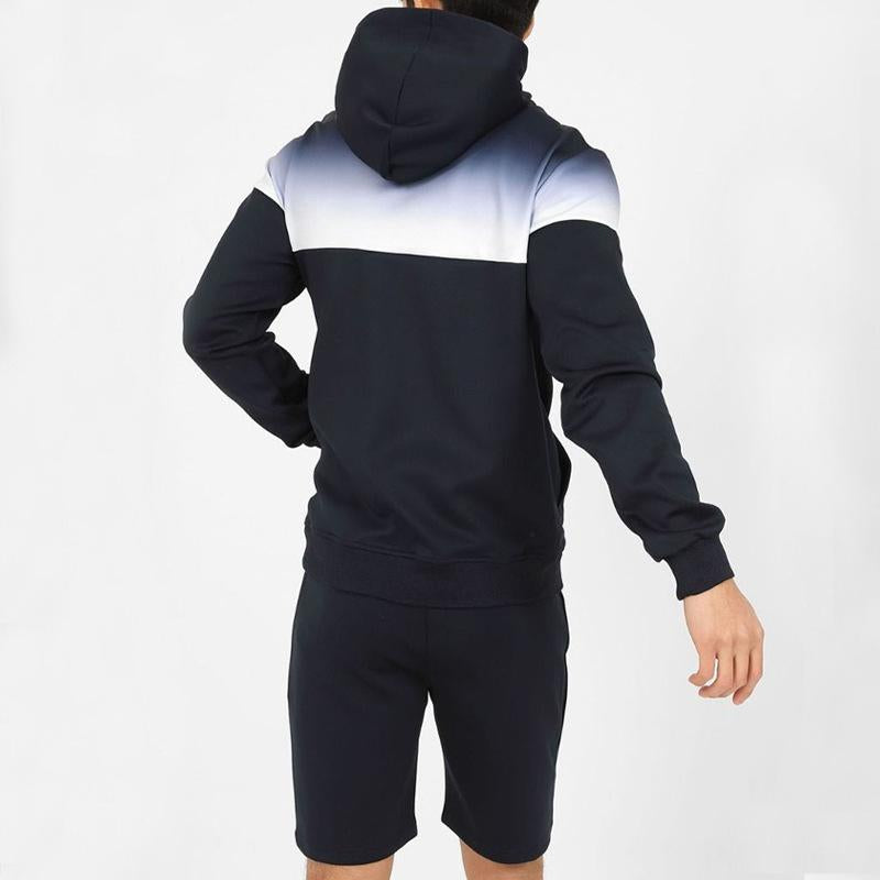 Mens Sports Hooded Gradient Long Sleeve Shorts Set 60210483Y
