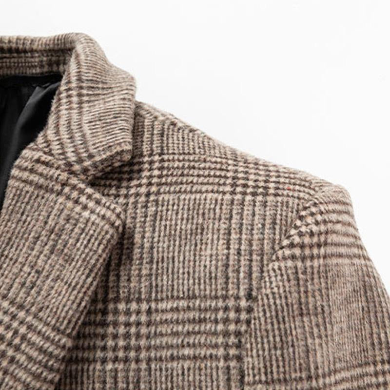 Mens Vintage Check Lapel Slim Long Coat 86761608M