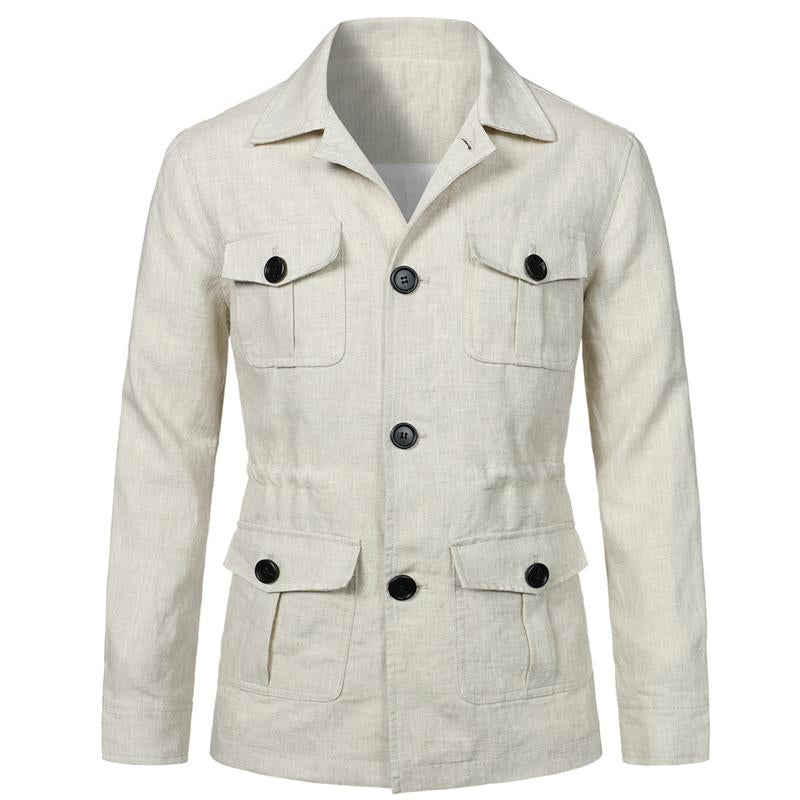 Mens Casual Linen Multi-Pocket Cargo Thin Jacket 32125482Y