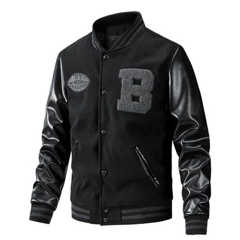 Mens Thin Cotton Embroidered Colorblock Baseball Jacket 21720019M