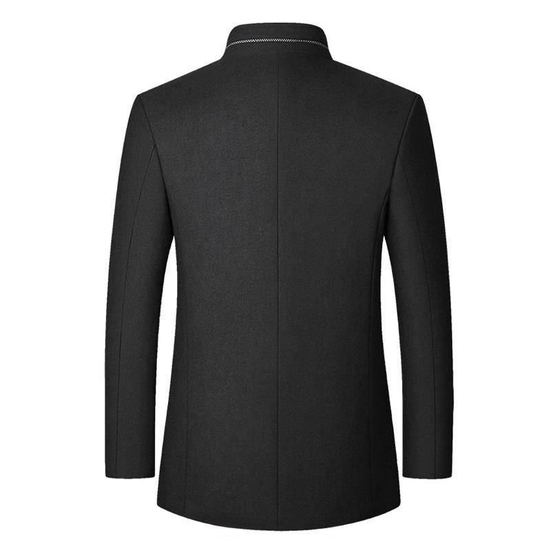 Mens Stand Collar Solid Color Woolen Coat 09916804X