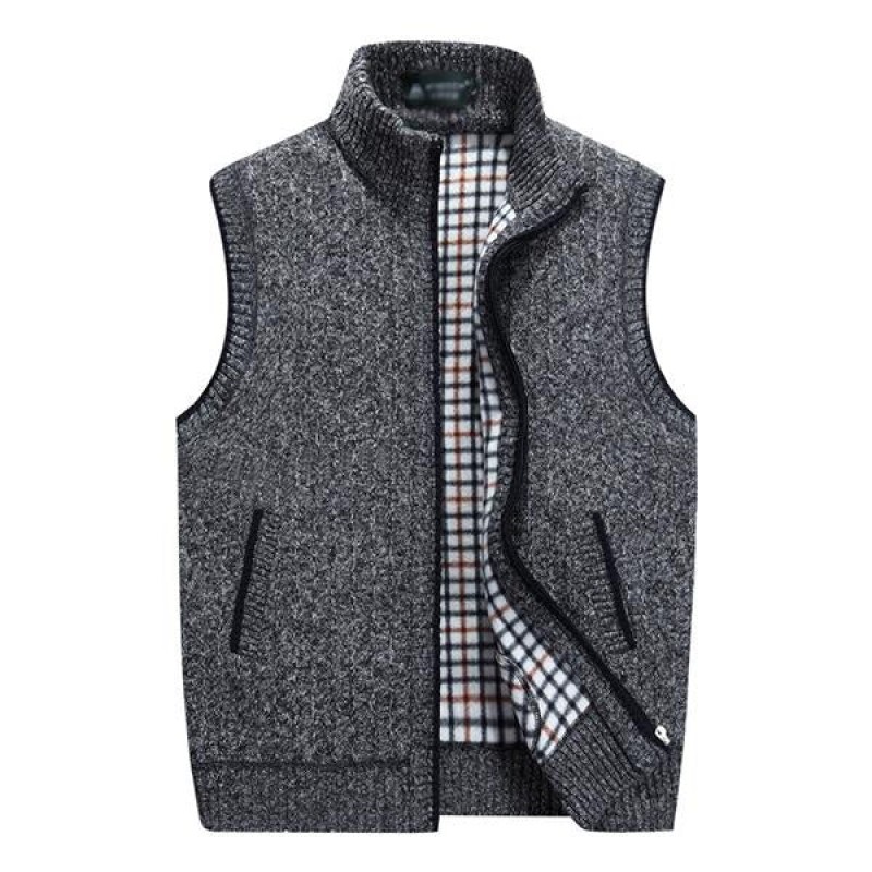 Mens Casual Stand Collar Fleece Knitted Vest 30062238M