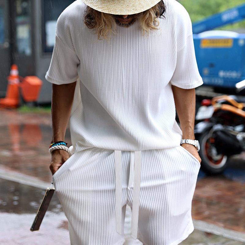 Mens Casual Vacation Loose Short-sleeved Shorts Set 30994734M