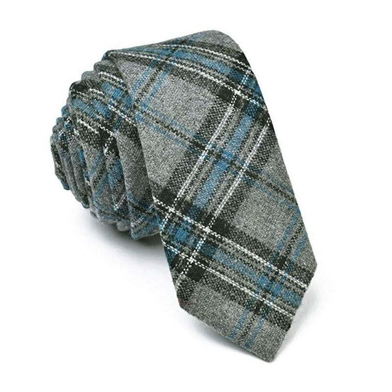 Mens Vintage Wool Blend Narrow Plaid Print Tie 65565127M
